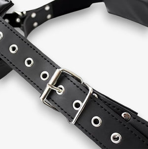 Bondage Sex Position Strap - Black - Premium Leather Restraint Strap with Open-Leg Design for Couples