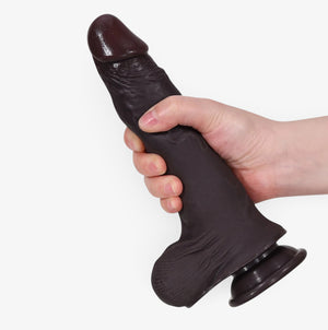RealCock Jayden Dark Skin Tone - Realistic Silicone Dildo - In-Hand Size Comparison