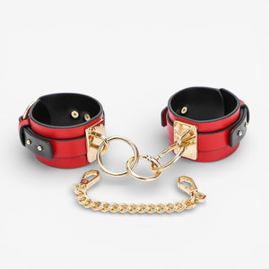 Leather Bondage Set - Red - Adjustable Genuine Leather Bondage Kit for Immersive Bedroom Scenarios