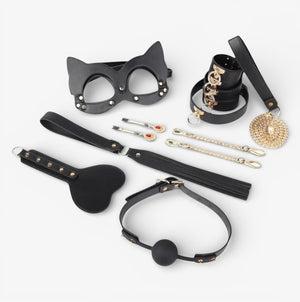 Leather Bondage Set - Black - Complete Leather Restraint Set for Controlled Bondage Play