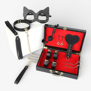 Leather Bondage Set - Black - Complete Leather Restraint Set for Controlled Bondage Play