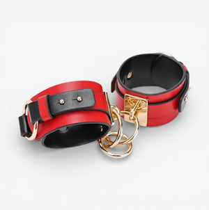 Leather Bondage Set - Red - Adjustable Genuine Leather Bondage Kit for Immersive Bedroom Scenarios