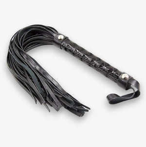 Leather Flogger - Black - Premium Faux Leather BDSM Flogger with Textured Handle