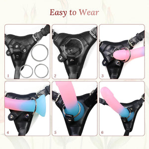 Leather Strap-On Harness - Black - Adjustable Premium Leather Strap-On with Dual O-Rings