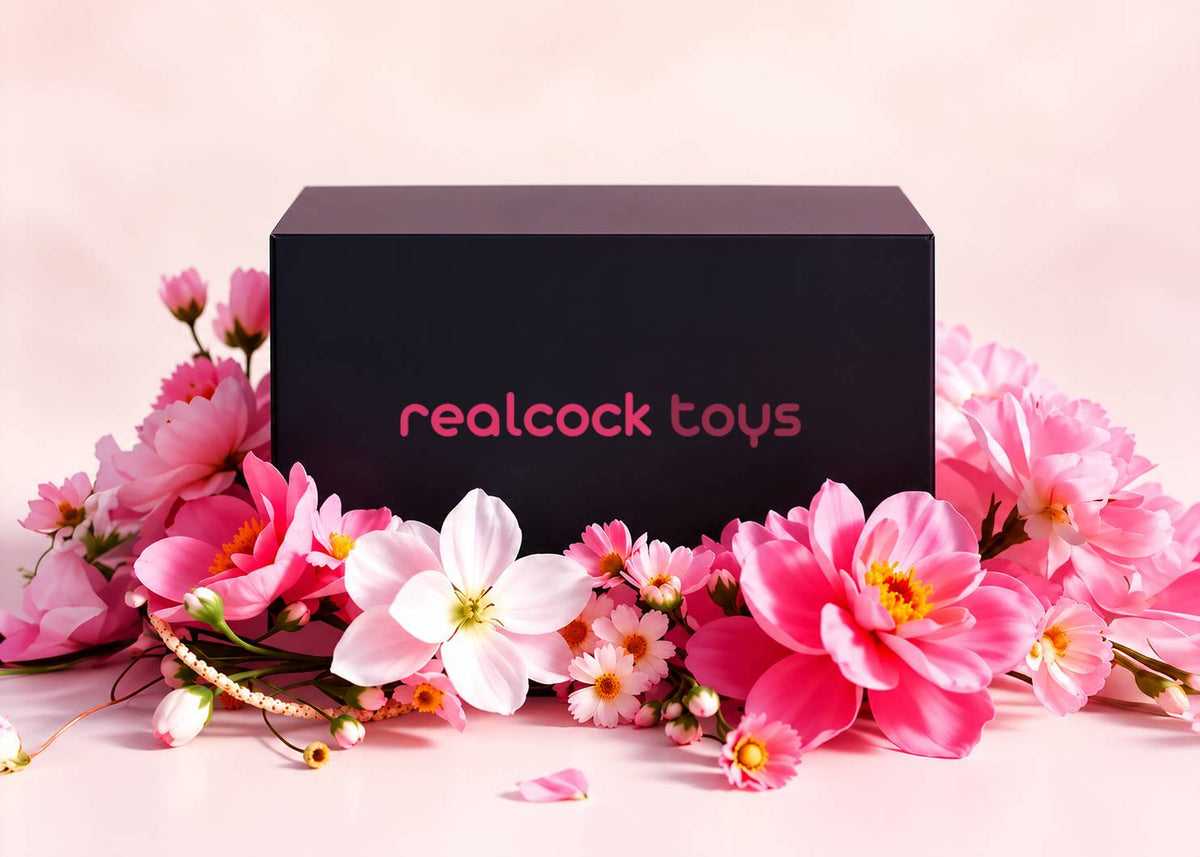 RealCock Toys Dildos Collection - Premium Realistic Silicone Dildos - Branded Gift Box with Pink Flowers