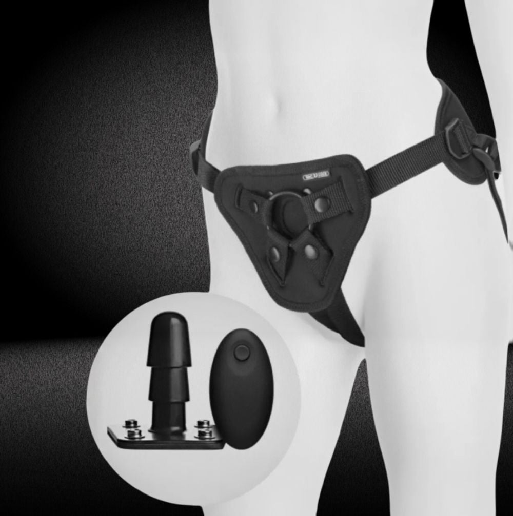 Vac-U-Lock harness with vibrating plug
