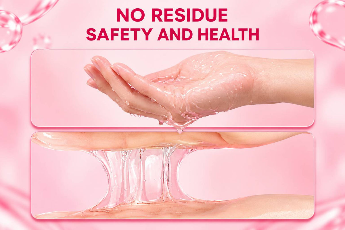 Flavored Water-Based Lube stretching between hands, no sticky residue, gentle pH-balanced formula
