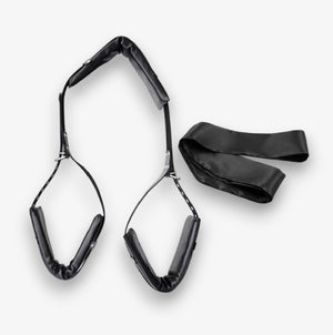 Bondage Sex Position Strap - Black - Premium Leather Restraint Strap with Open-Leg Design for Couples
