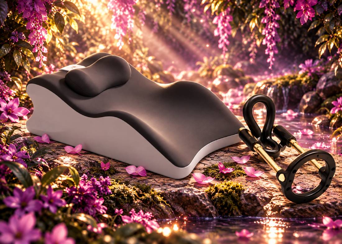 Sex positioning wedge pillow and penis extender, RealCock Toys pleasure add-ons