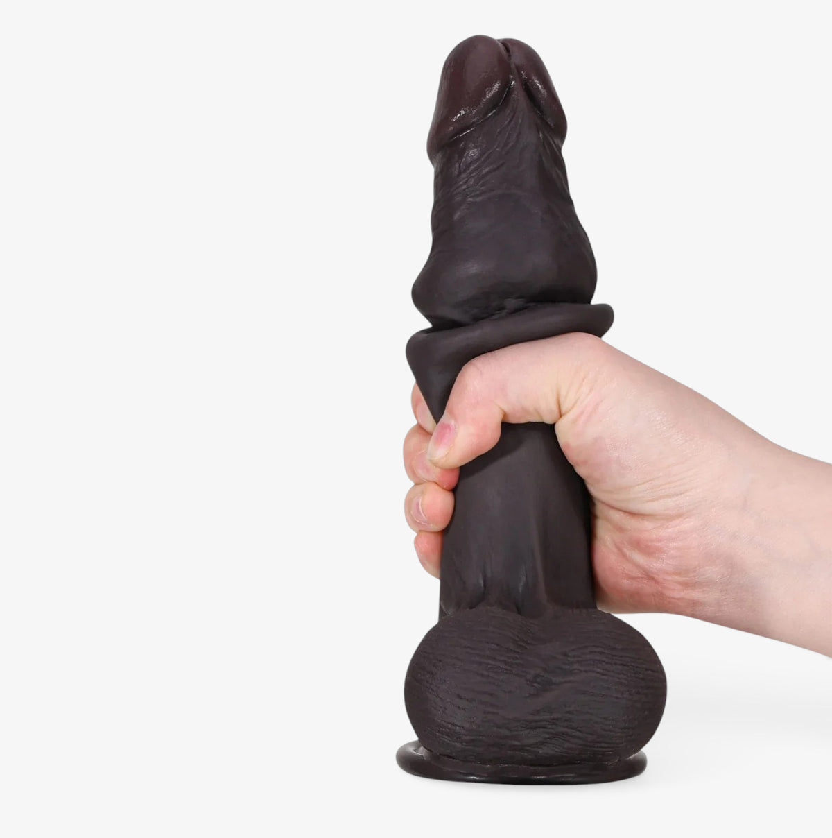 RealCock Jayden Dark Skin Tone - Realistic Silicone Dildo - Held in Hand Front View