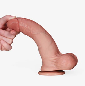 RealCock Jayden Medium Skin Tone - Realistic Silicone Dildo - Flexible Bend Demonstration