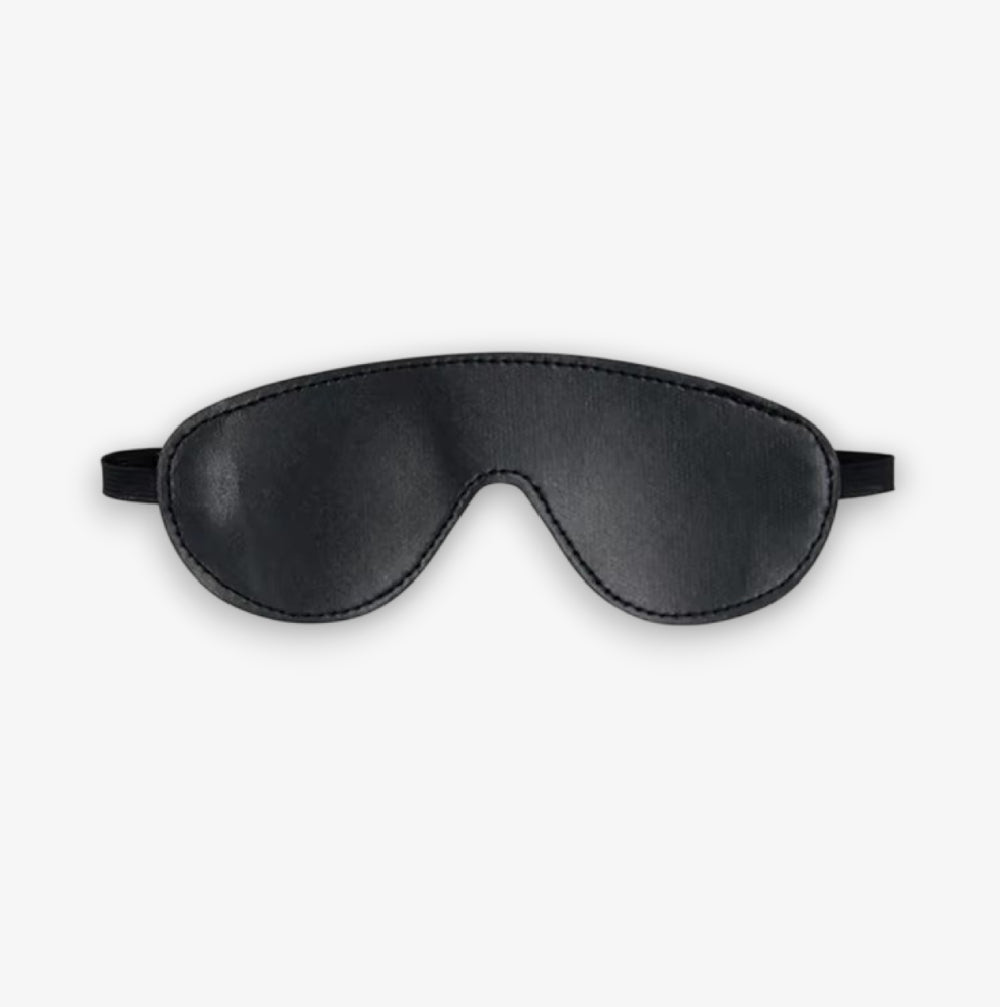 Leather Blindfold - Black - Soft Faux Leather Adjustable Blindfold for Bondage and Roleplay
