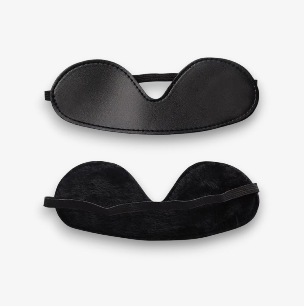 Leather Blindfold - Black - Soft Faux Leather Adjustable Blindfold for Bondage and Roleplay