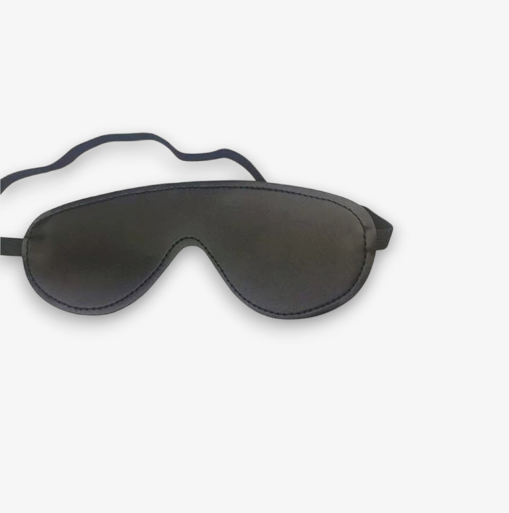 Leather Blindfold - Black - Soft Faux Leather Adjustable Blindfold for Bondage and Roleplay