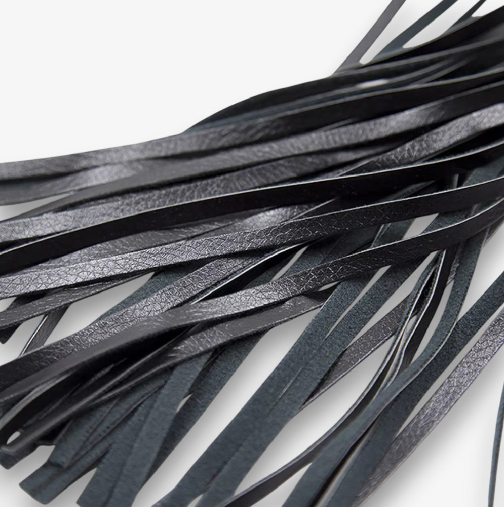 Leather Flogger - Black - Premium Faux Leather BDSM Flogger with Textured Handle