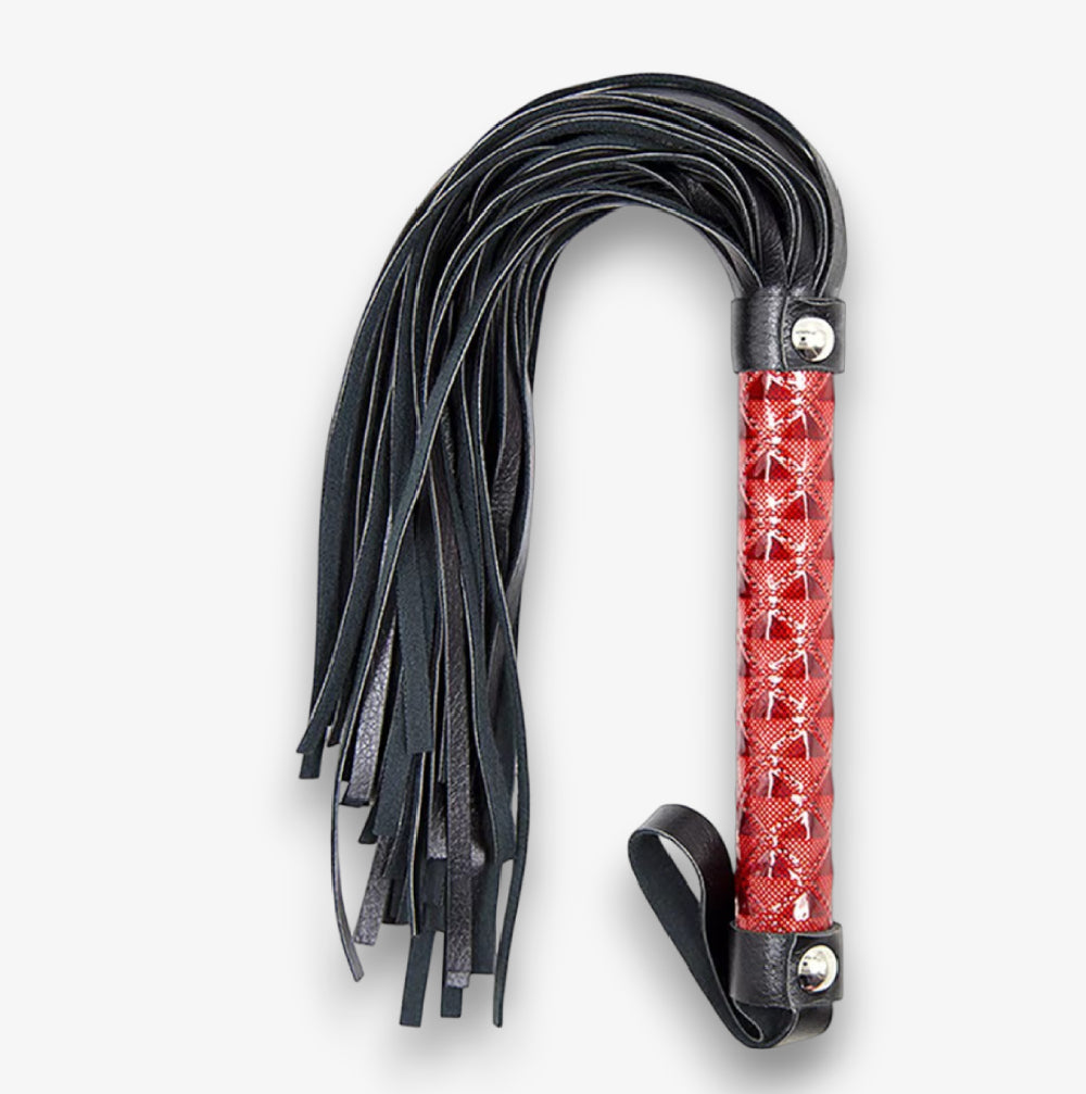 Leather Flogger - Red - Faux Leather Impact Flogger for Couples BDSM Roleplay