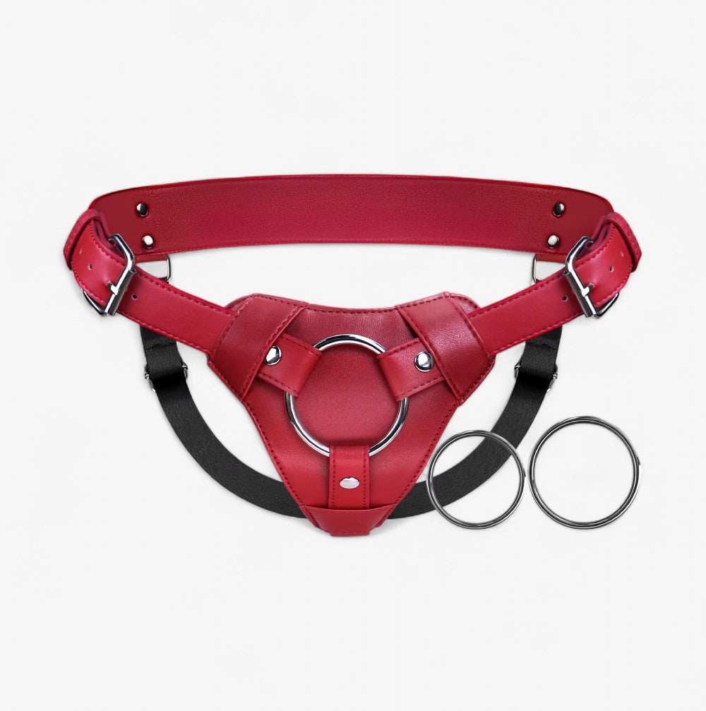 LEATHER STRAP-ON HARNESS - Adjustable leather strap on harness