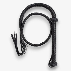 Leather Whip - Black - Hand-Braided Faux Leather BDSM Whip with Firm Grip Handle