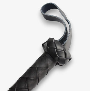Leather Whip - Black - Hand-Braided Faux Leather BDSM Whip with Firm Grip Handle