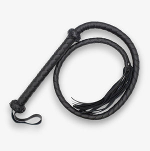 Leather Whip - Black - Hand-Braided Faux Leather BDSM Whip with Firm Grip Handle