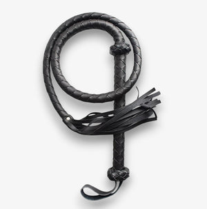 Leather Whip - Black - Hand-Braided Faux Leather BDSM Whip with Firm Grip Handle