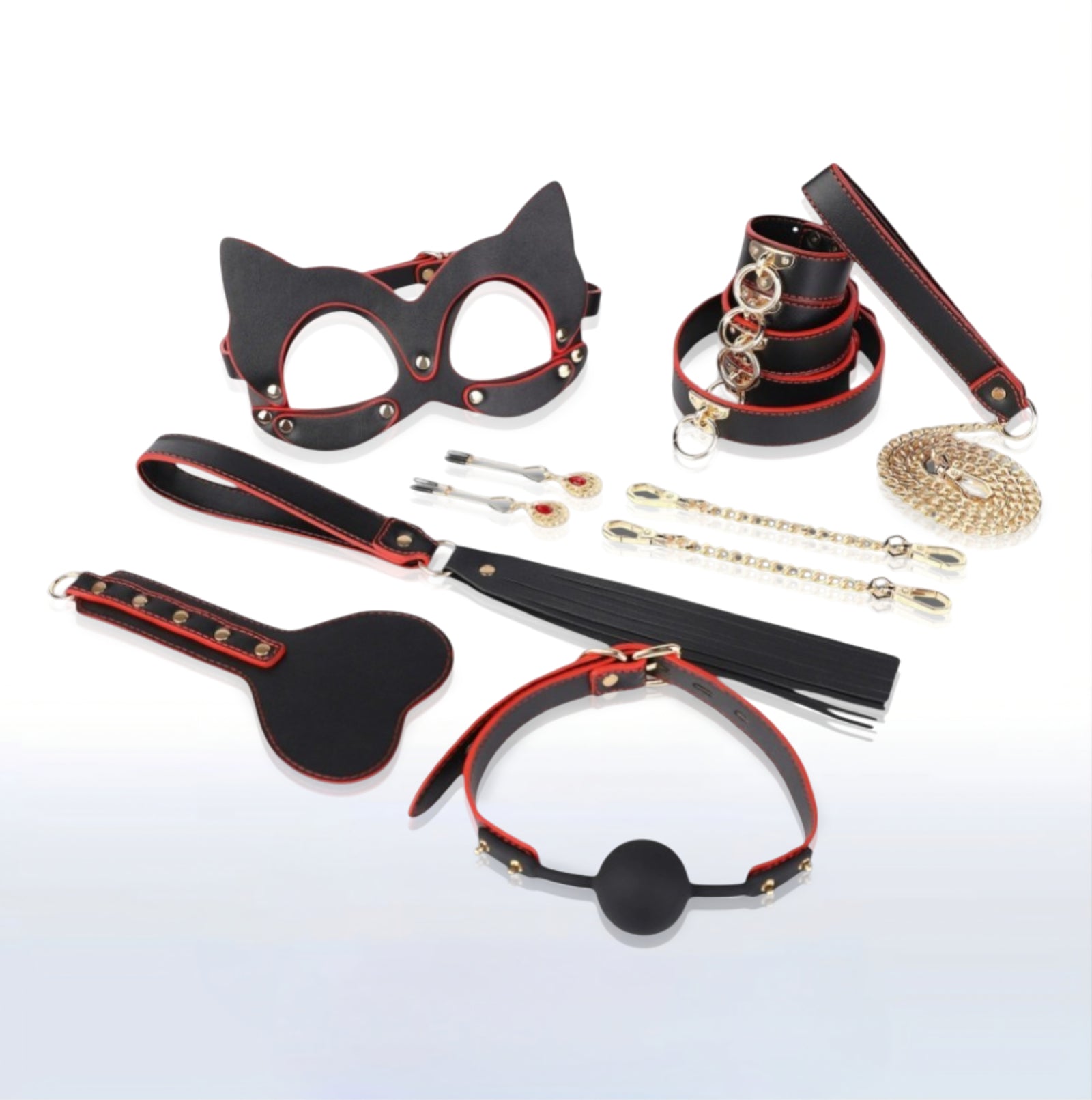 Leather Bondage Set Black Red RealCock Toys Realistic Dildos Premium Strap Ons 