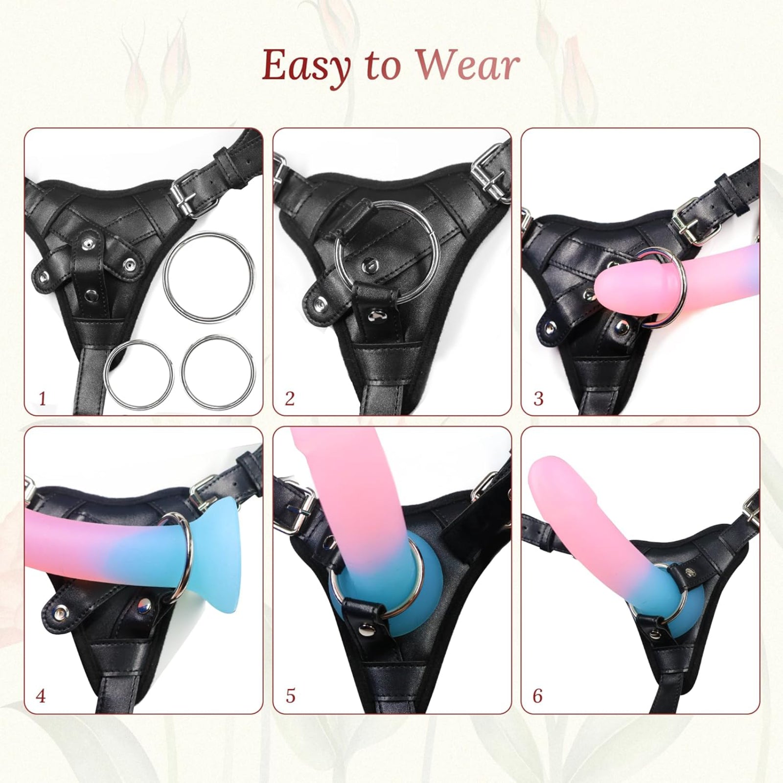 Leather Strap-On Harness - Black - Adjustable Premium Leather Strap-On with Dual O-Rings
