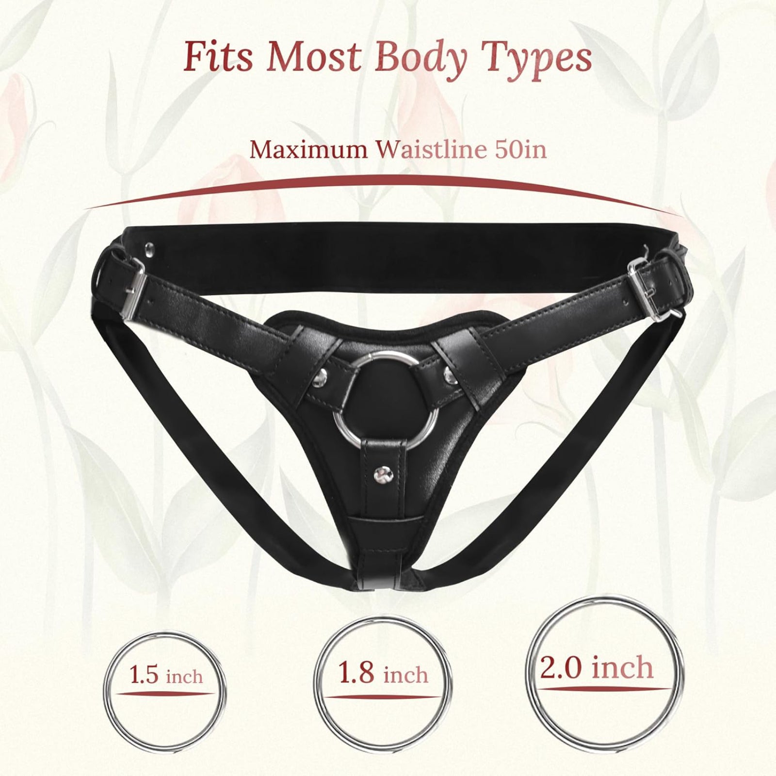 Leather Strap-On Harness - Black - Adjustable Premium Leather Strap-On with Dual O-Rings