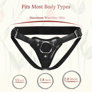 Leather Strap-On Harness - Black - Adjustable Premium Leather Strap-On with Dual O-Rings