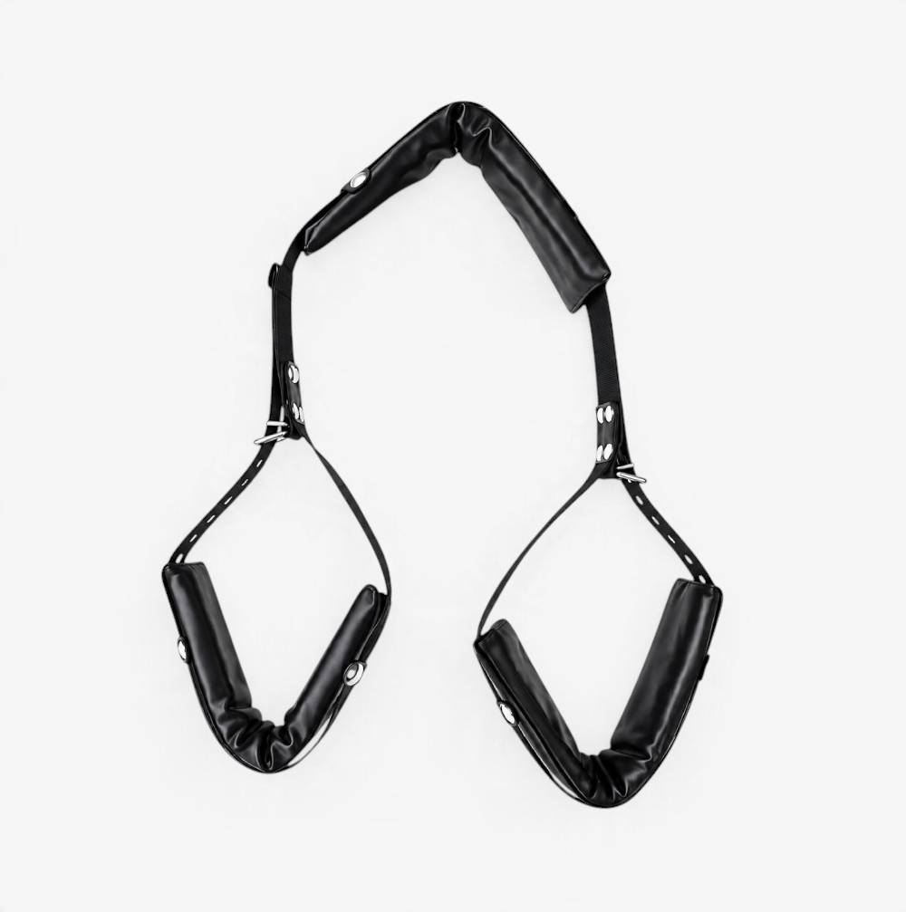 Leg Spreader Bondage Harness - Black Vegan Leather - RealCock Toys