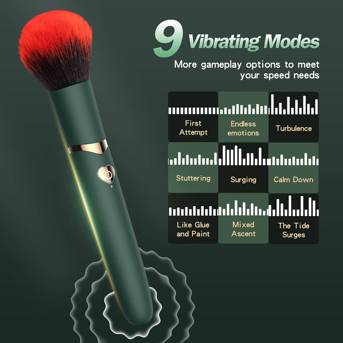 Makeup Brush Green - 9 vibrating modes brush vibrator - RealCock Toys
