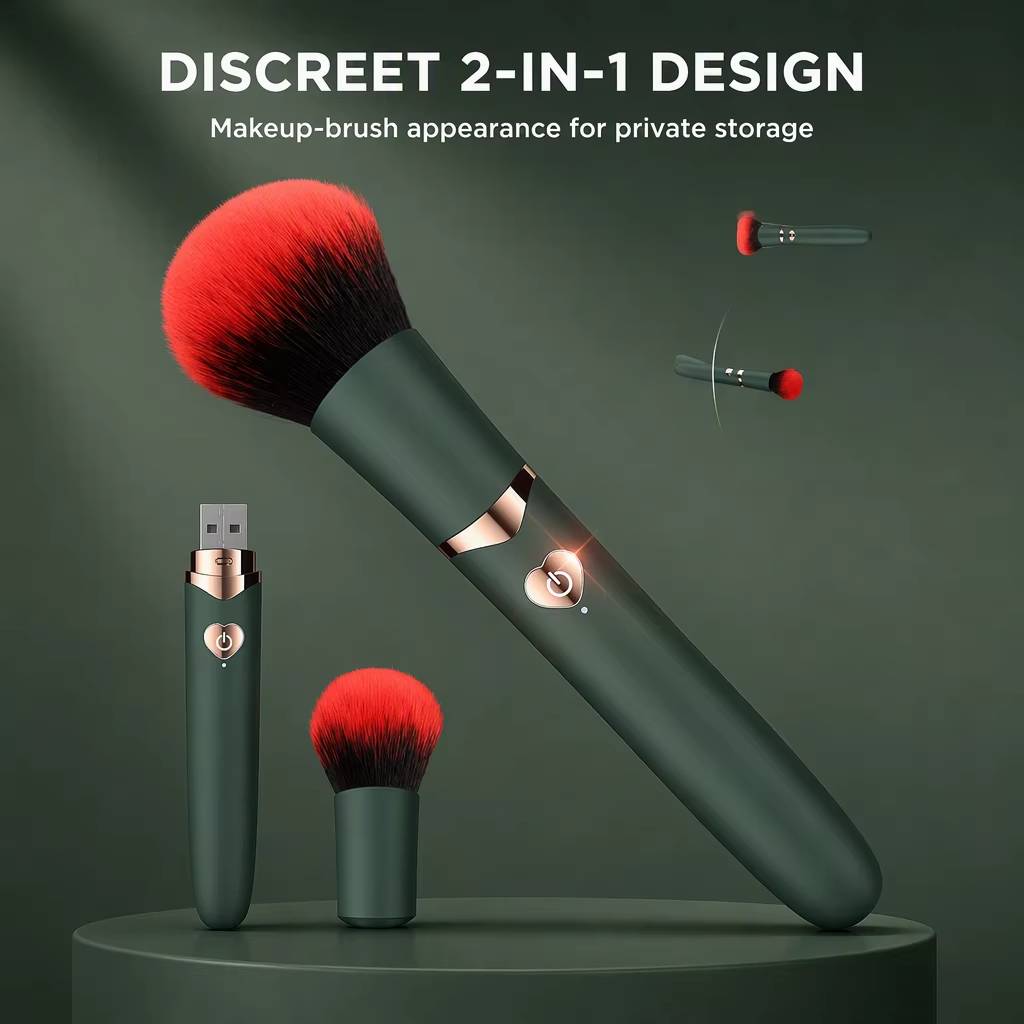 Makeup Brush Green - discreet 2-in-1 makeup brush vibrator - RealCock Toys