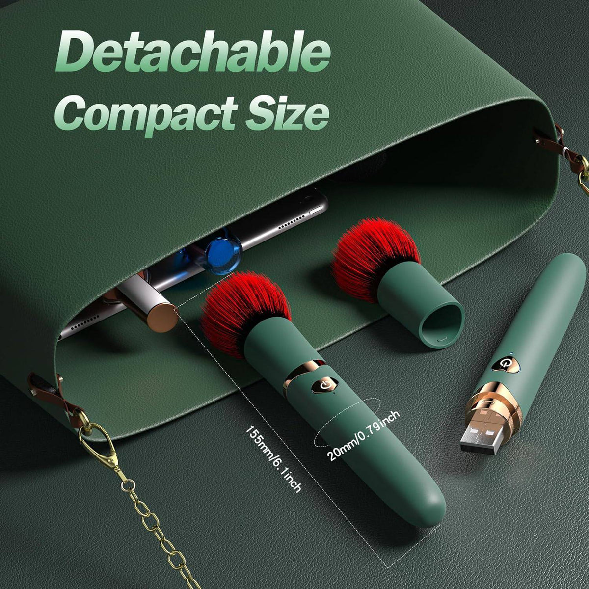 Makeup Brush Green - detachable compact travel vibrator - RealCock Toys