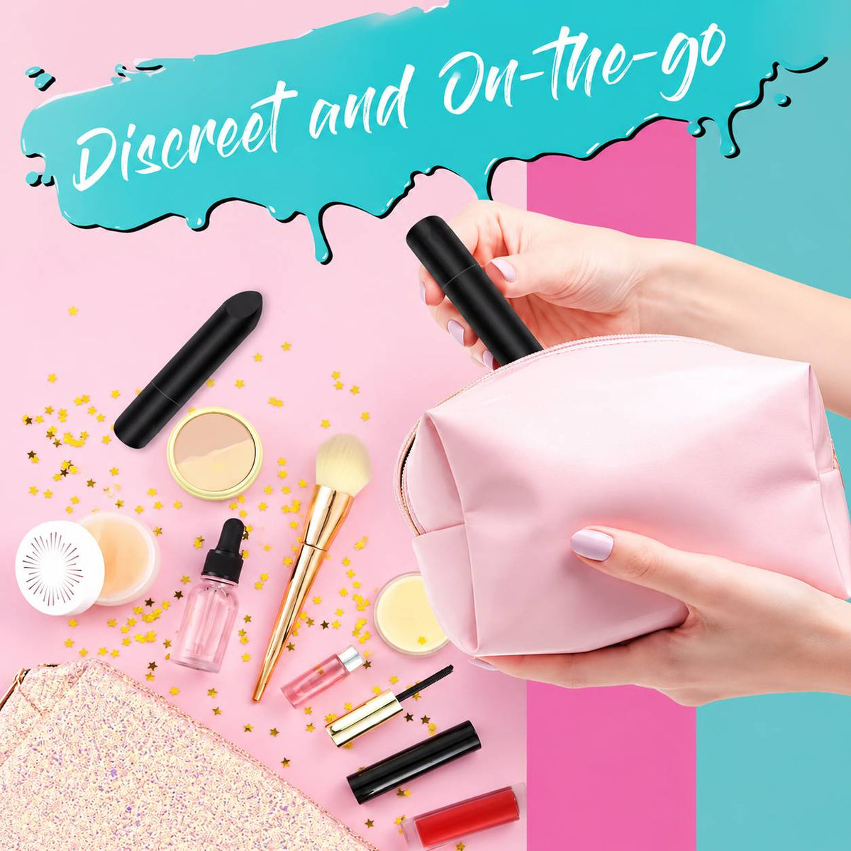 Pocket Bullet Black - discreet travel vibrator in makeup bag - RealCock Toys