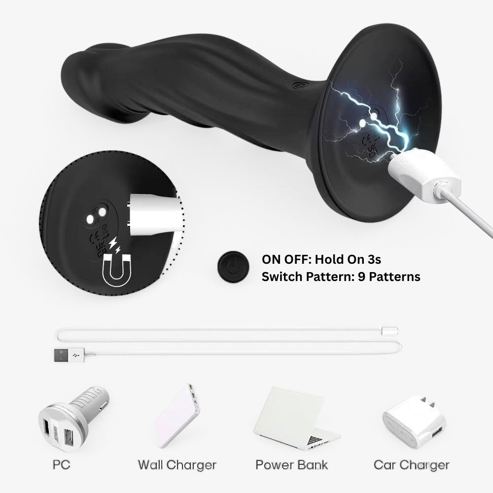 	Swirl Vibe Black - magnetic USB charging vibrating dildo - RealCock Toys