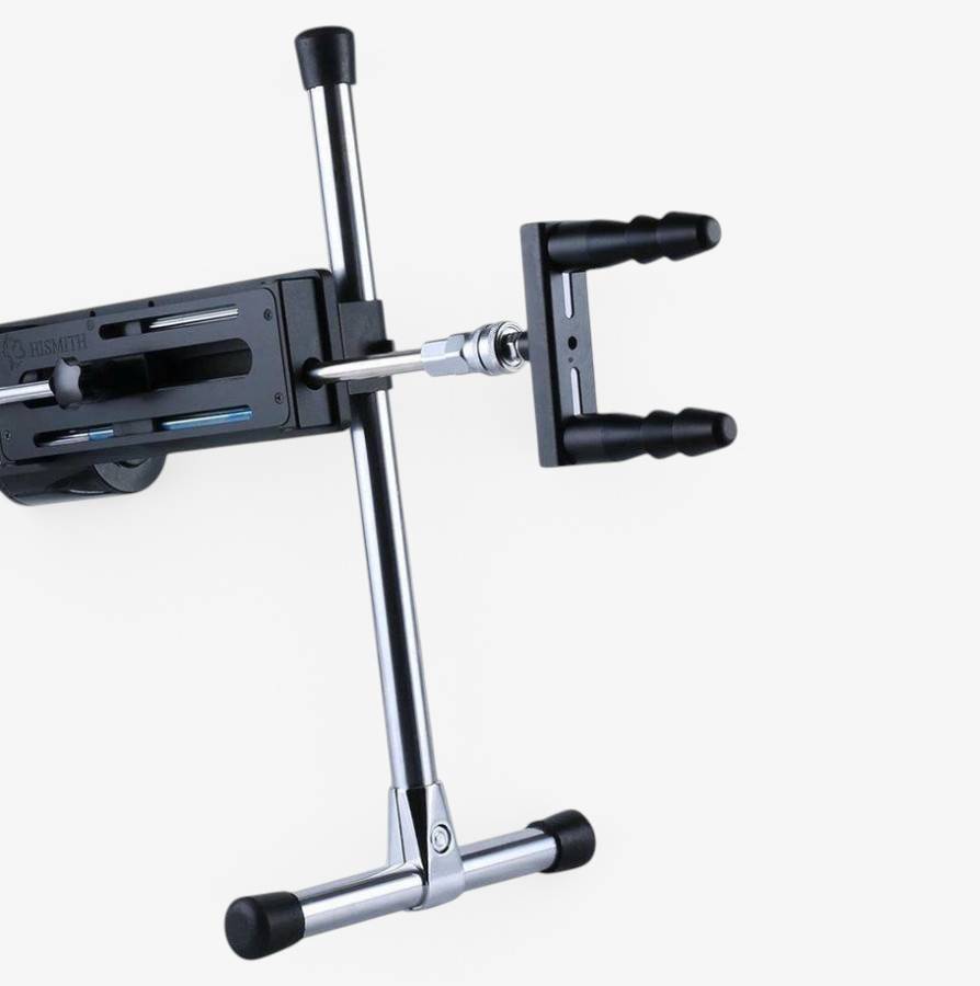 Vac-U-Lock® Compatible Quick Connect Doubler Plug Black - attached to sex machine rod - installed side view