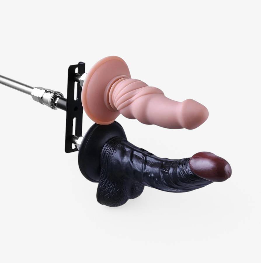 Vac-U-Lock® Compatible Quick Connect Doubler Plug Black - holding two dildos on sex machine - double penetration setup