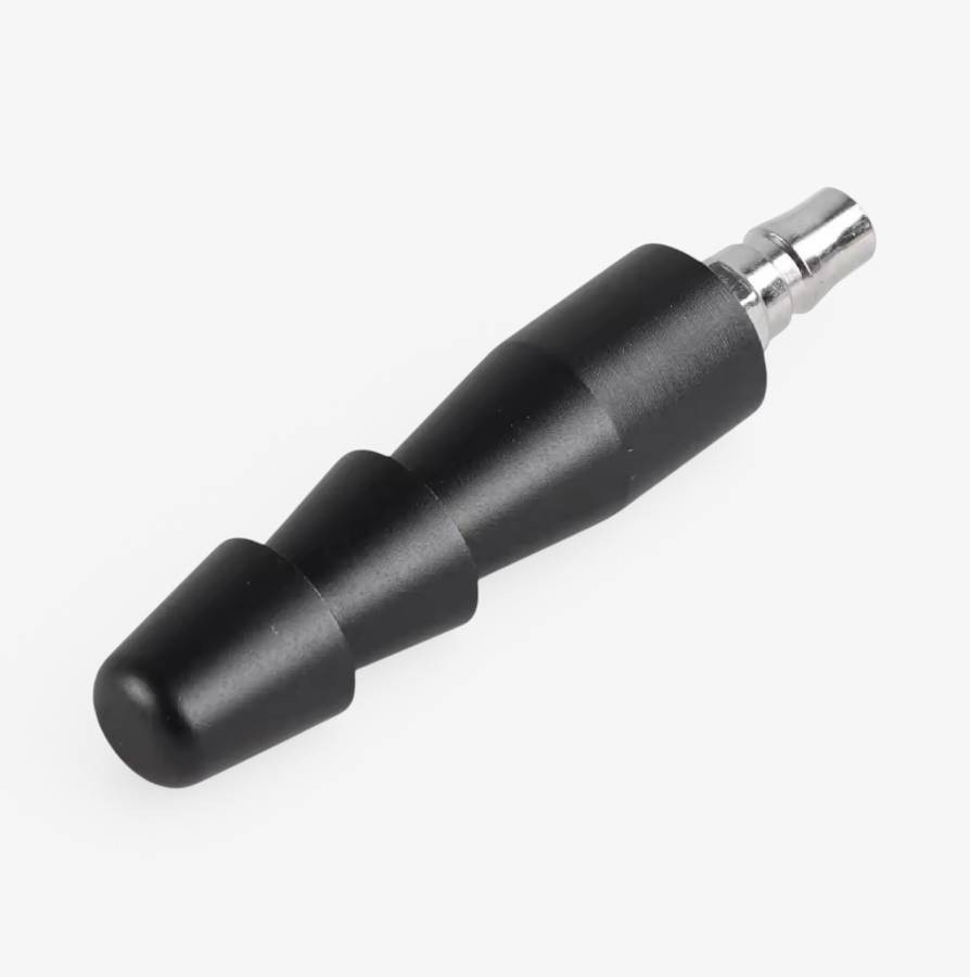 Vac-U-Lock® Compatible Quick Connect Machine Plug Black - tapered ribbed plug end - top angle view