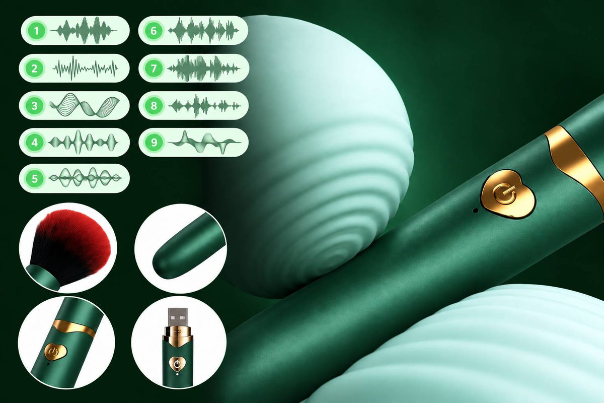 Makeup Brush vibrator with 9 vibration patterns, soft bristles, smooth bullet tip, heart-shaped button and built-in USB plug