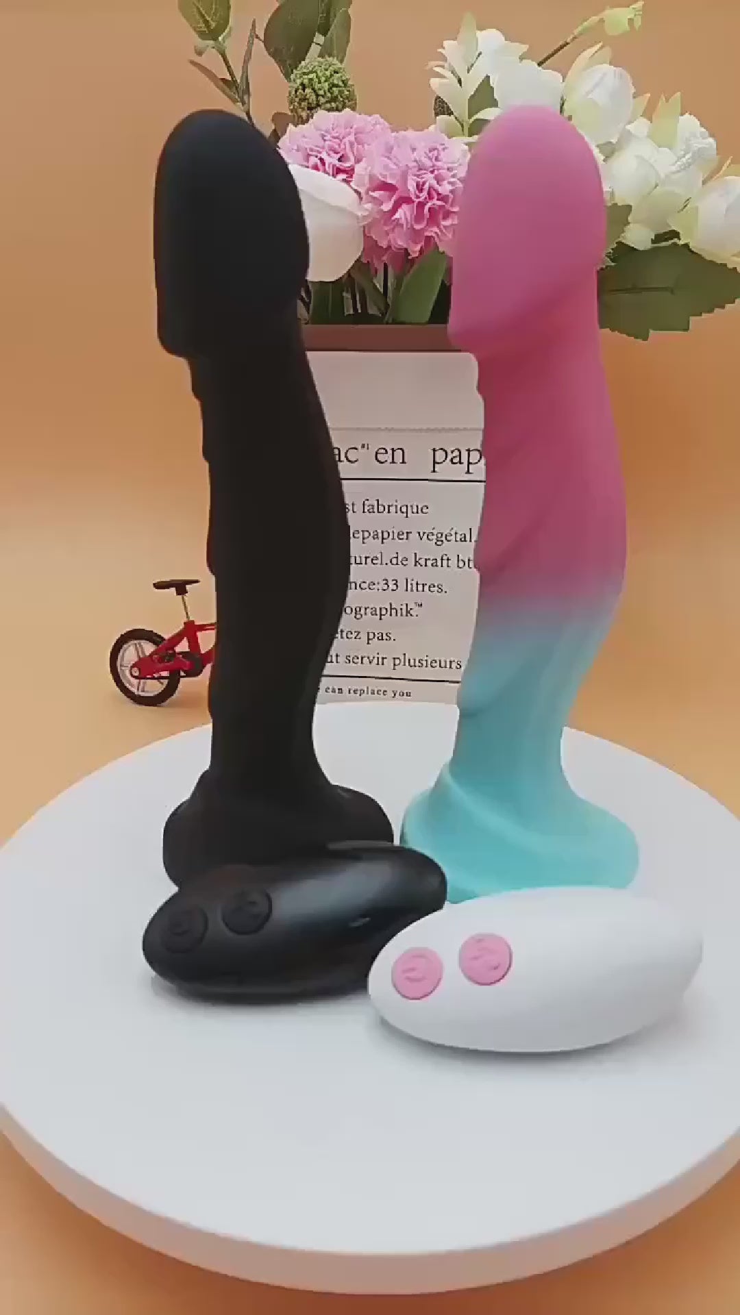 Video showing the Swirl Vibe vibrating suction cup dildo, swirl texture, magnetic charging, quiet motor and water-resistant design