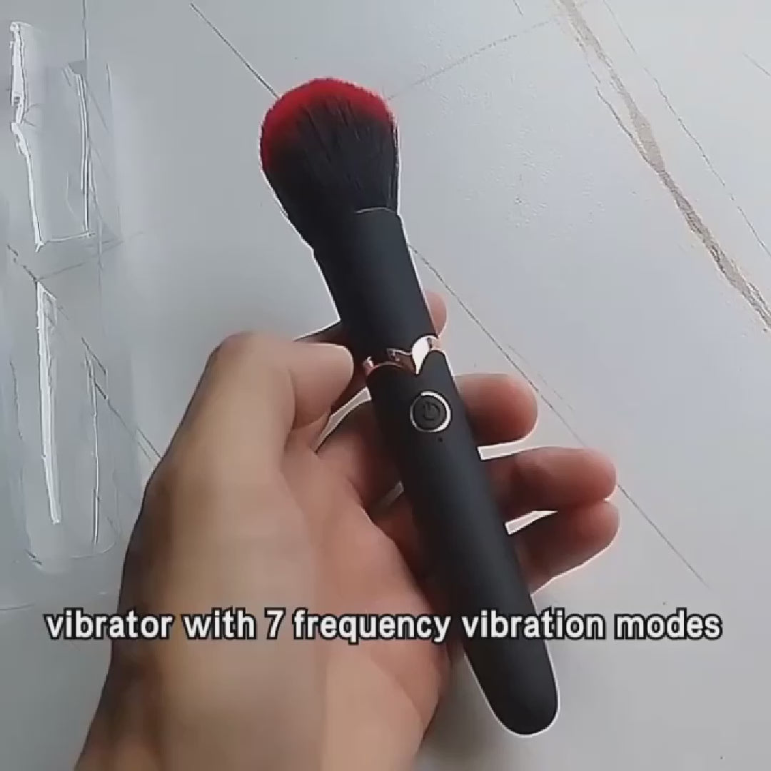 Video showing the Makeup Brush vibrator with soft vibrating bristles, removable brush head, bullet tip and heating function