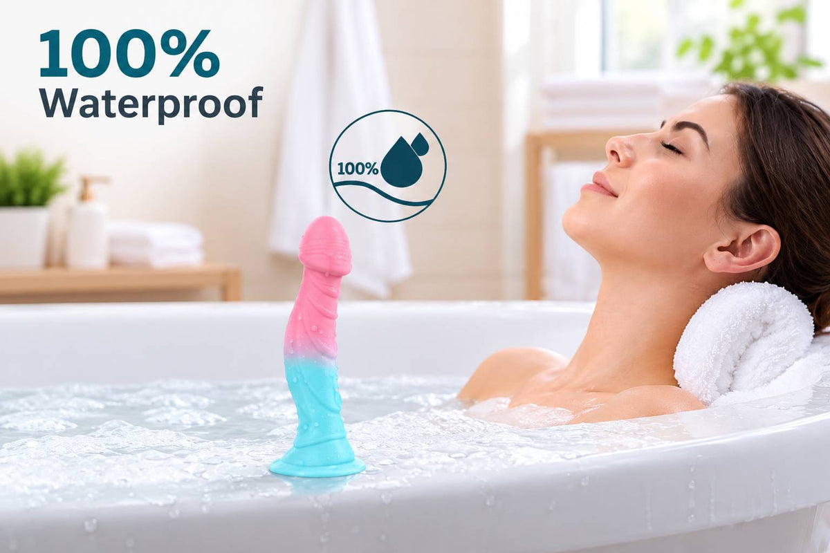 Swirl Vibe vibrating dildo with suction cup base, IPX5 water-resistant for shower play