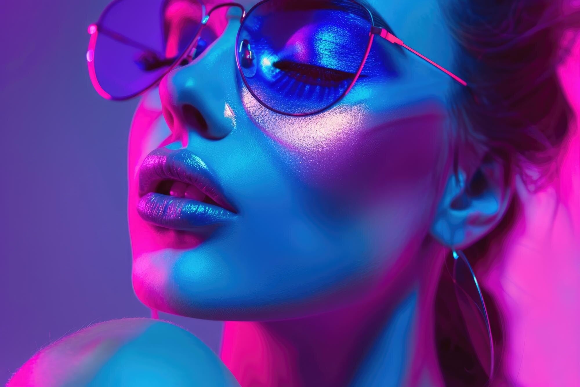 woman wearing sunglasses pair sunglasses with purple lens